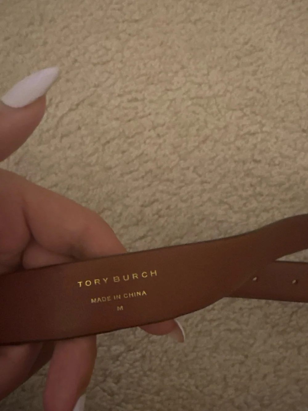 Tory Burch Tan Leather Logo Belt with Gold Hardware